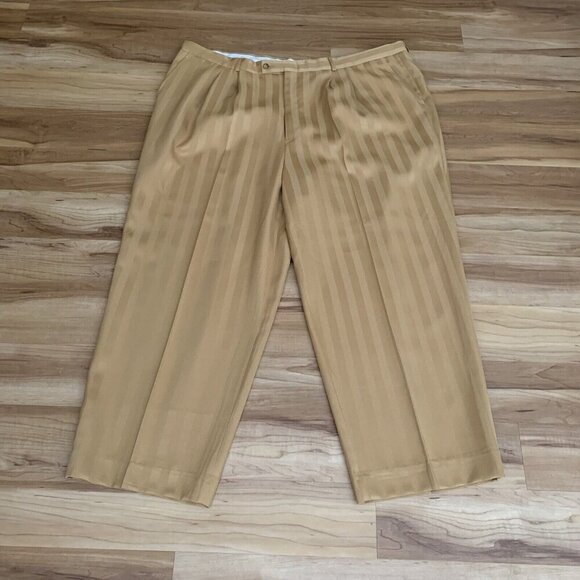 Bergati Styled In Italy Men's Size 50 Regular Pleated Dress Pants Gold Striped - Picture 1 of 5